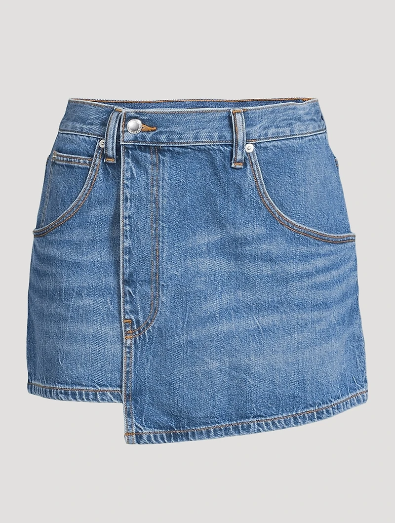Wrapped Denim Mini Skirt