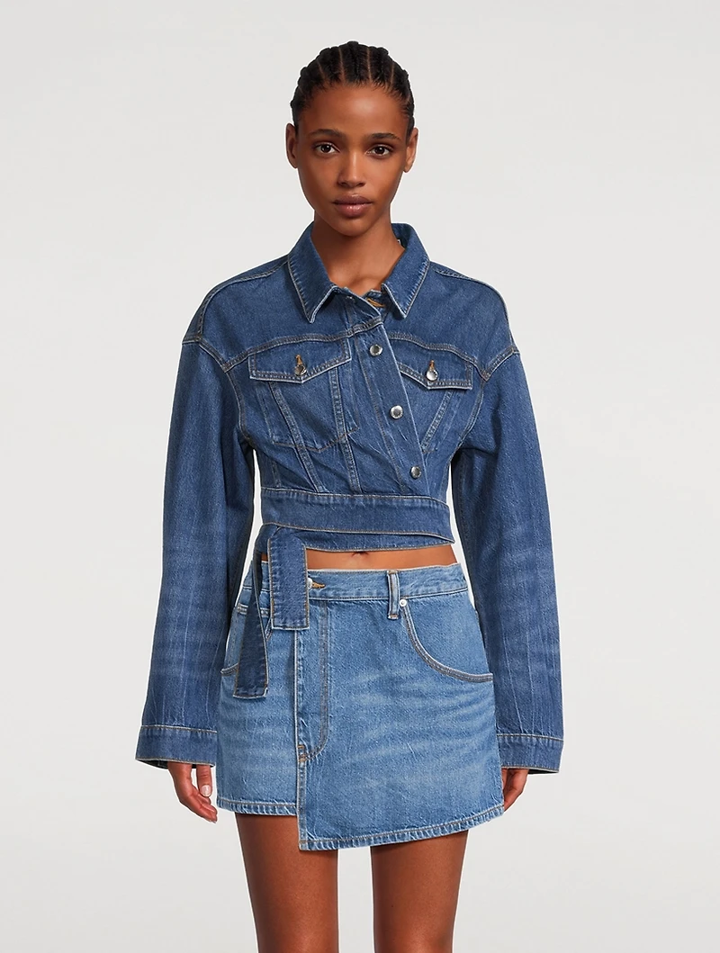 Wrapped Denim Mini Skirt