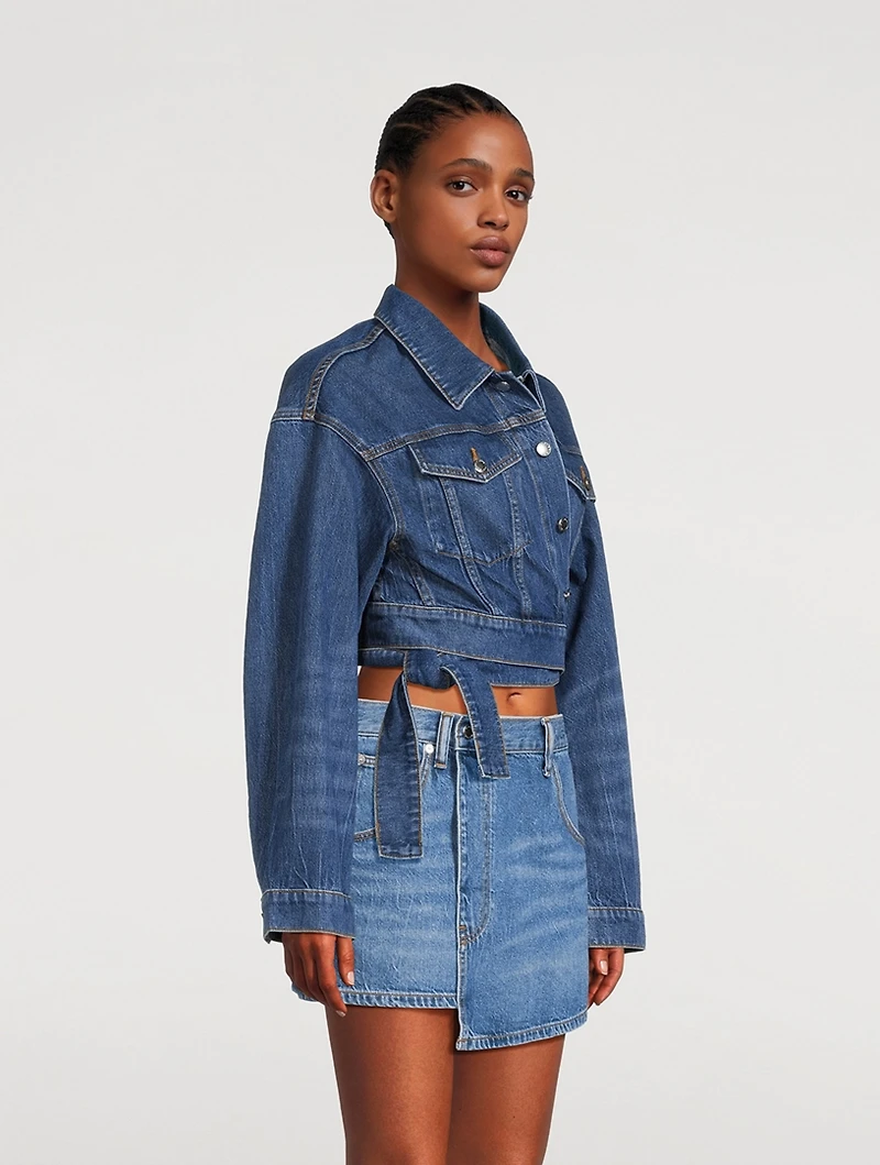 Wrapped Denim Mini Skirt
