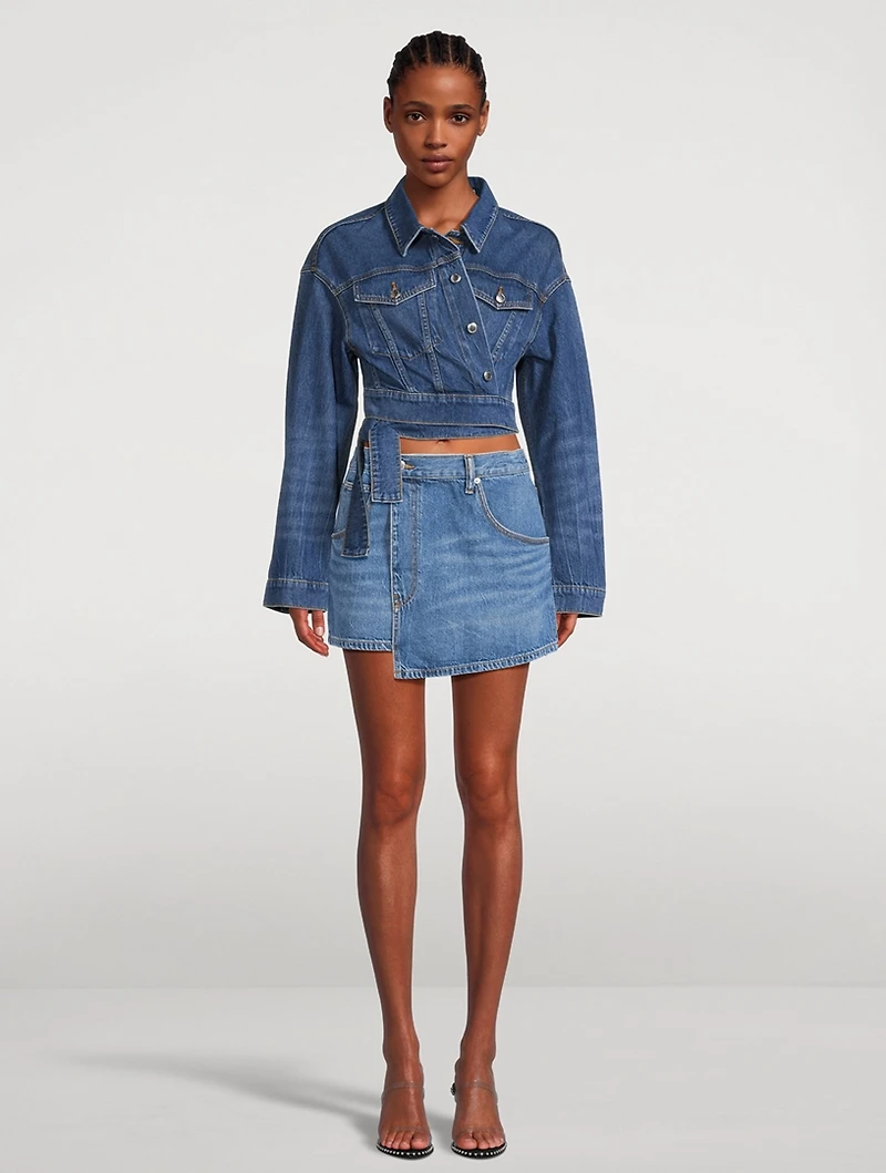 Wrapped Denim Mini Skirt