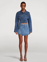 Wrapped Denim Mini Skirt
