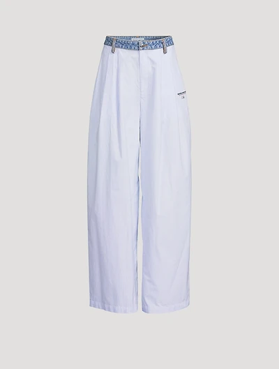 Barrel-Leg Oxford Trousers Stripe Print