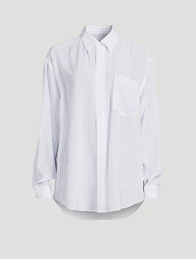 Oversized Silk Shirt Stripe Print