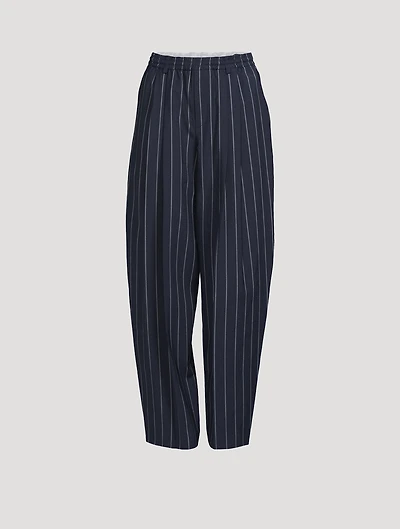 Barrel-Leg Trousers Pinstripe Print