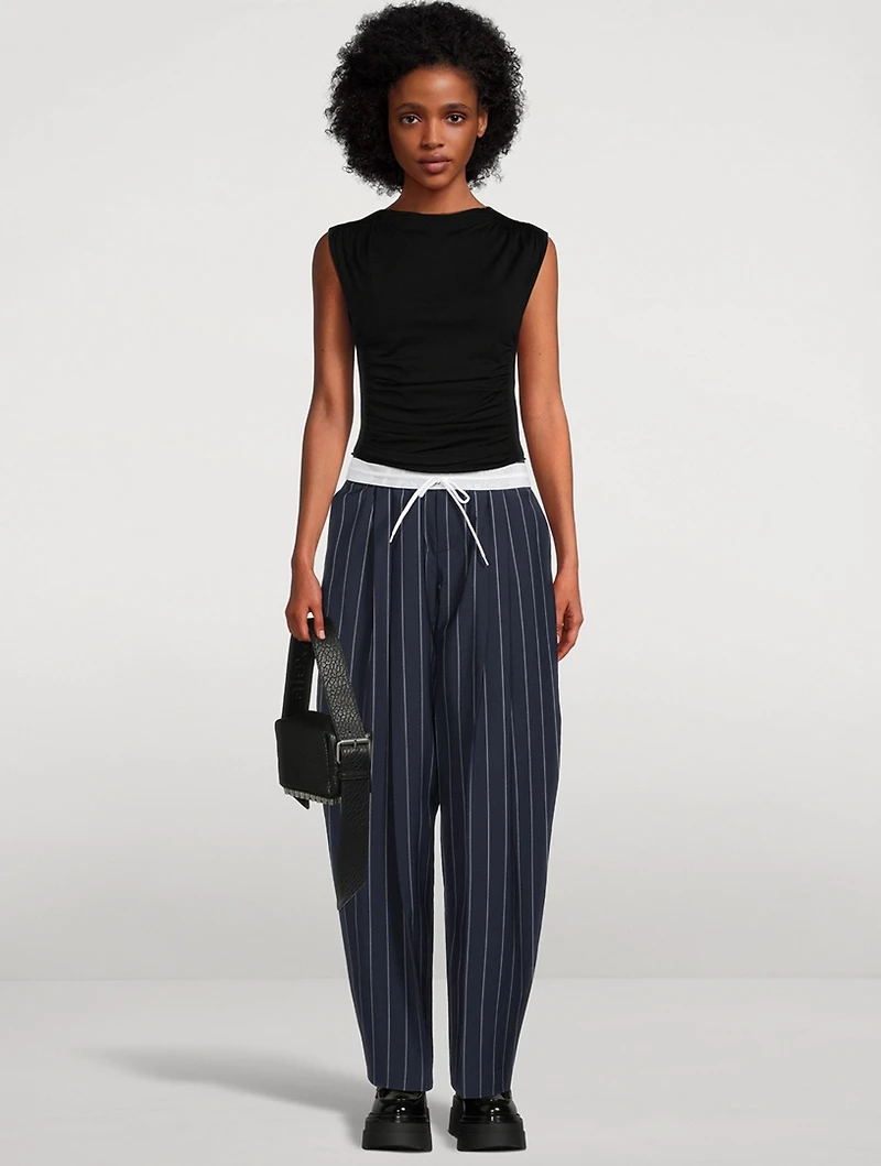 Barrel-Leg Trousers Pinstripe Print