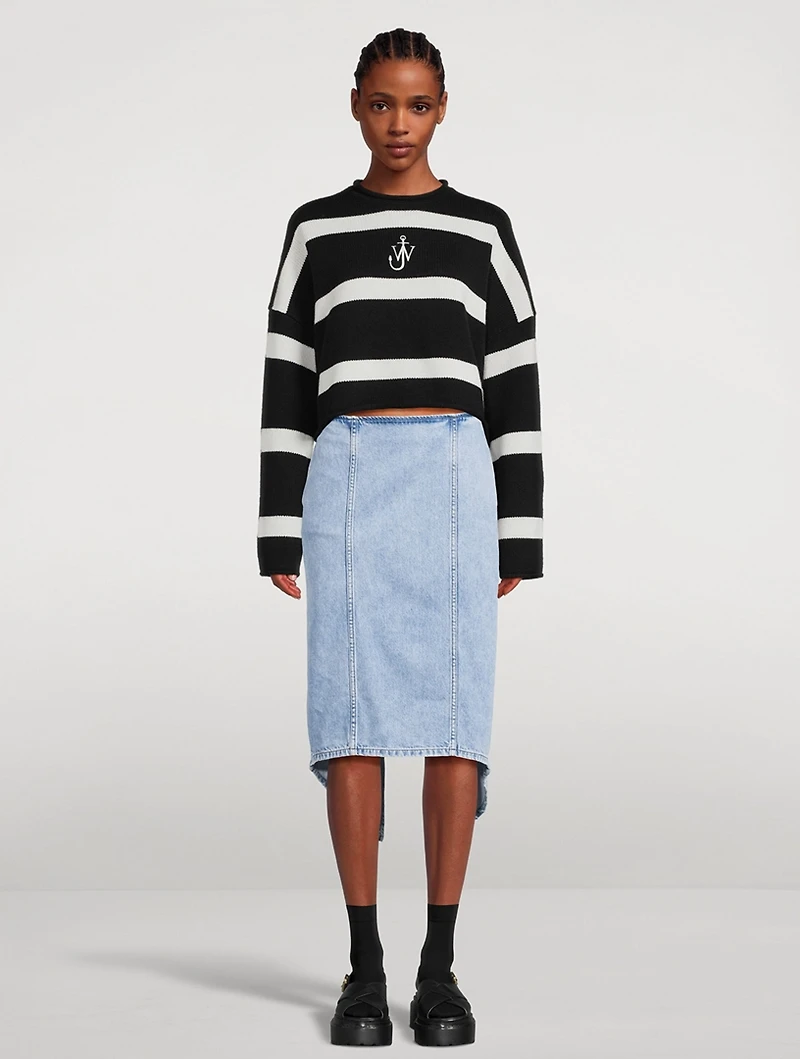 Layered Denim Midi Skirt