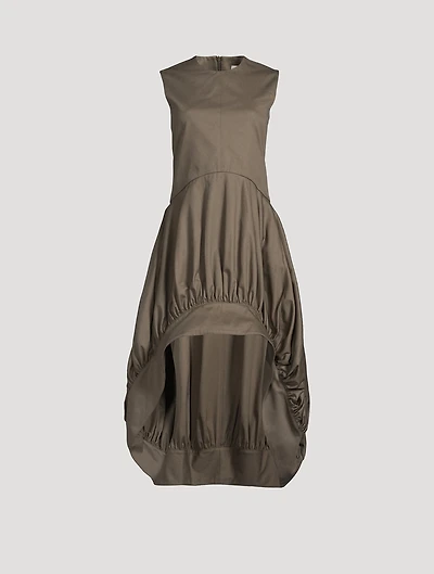 Balloon-Hem Cotton Twill Dress