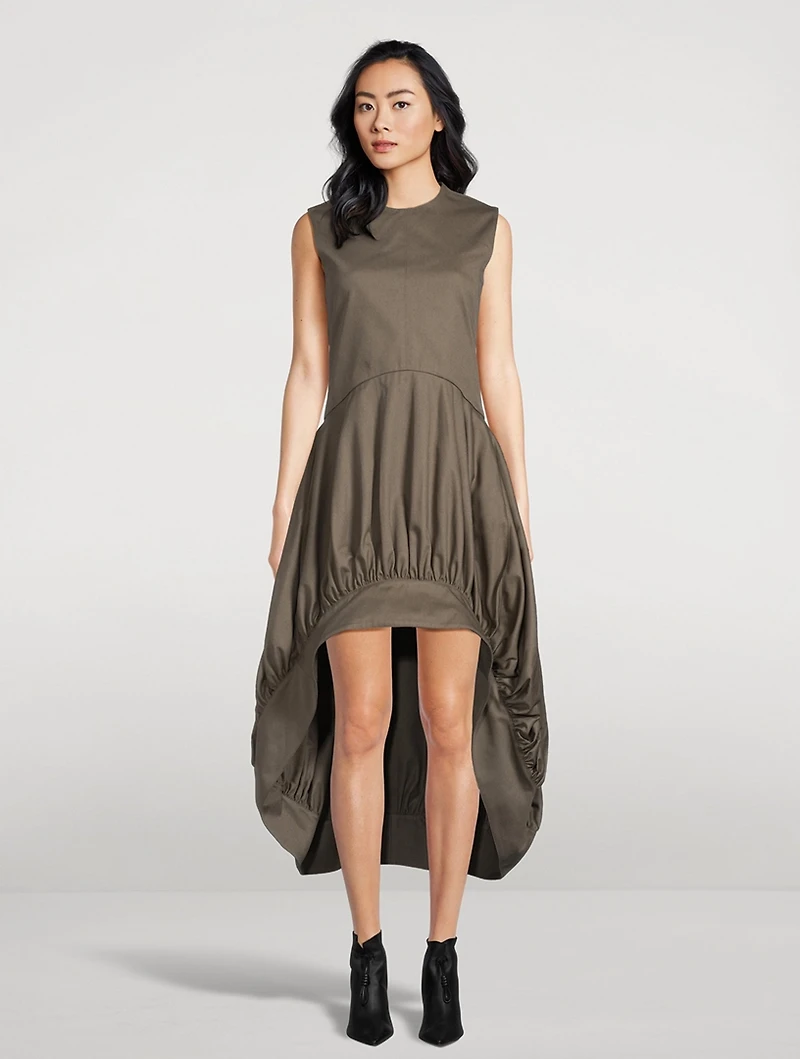 Balloon-Hem Cotton Twill Dress