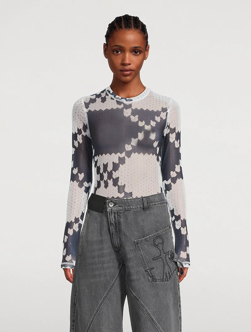 Mesh Long-Sleeve T-Shirt Fair Isle Print