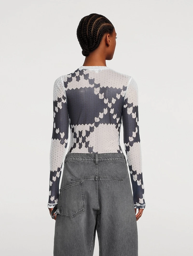 Mesh Long-Sleeve T-Shirt Fair Isle Print