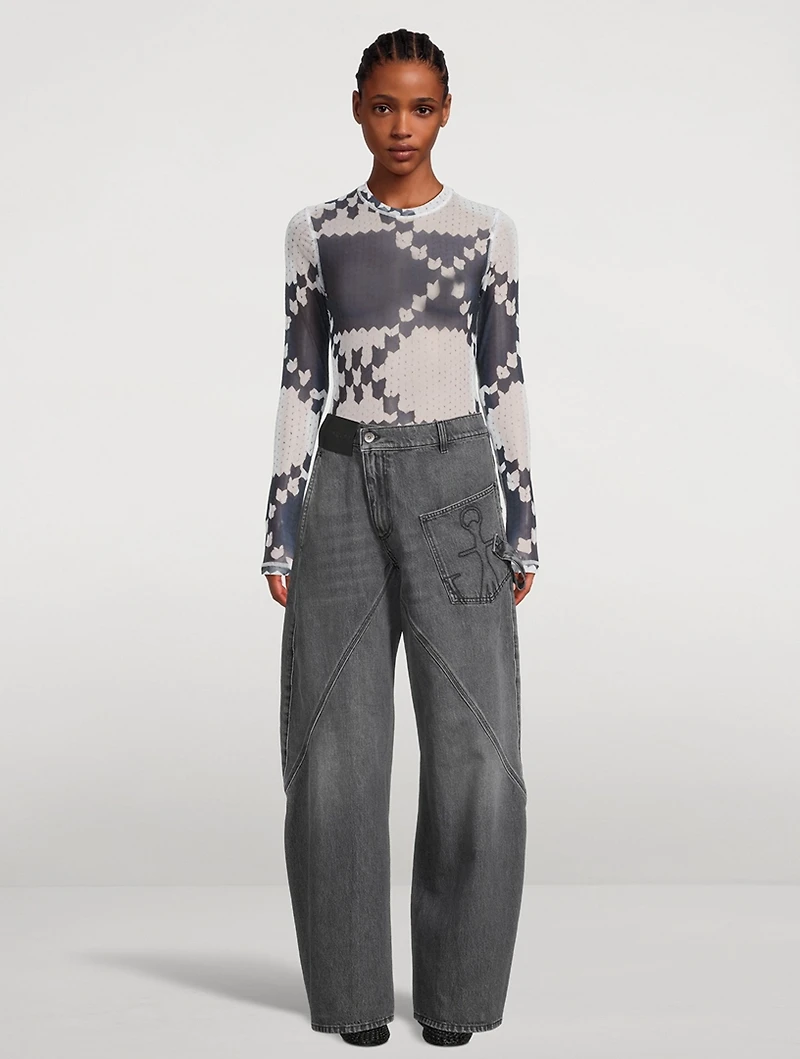 Mesh Long-Sleeve T-Shirt Fair Isle Print