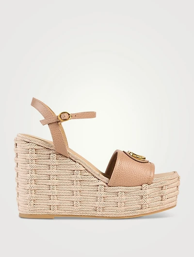 VLogo Leather Espadrille Wedge Sandals