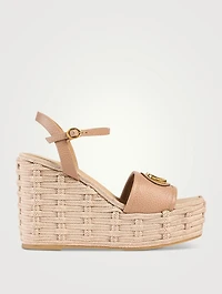 VLogo Leather Espadrille Wedge Sandals