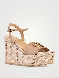 VLogo Leather Espadrille Wedge Sandals