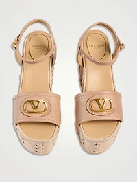 VLogo Leather Espadrille Wedge Sandals