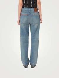 Floral-Trimmed Straight-Leg Jeans