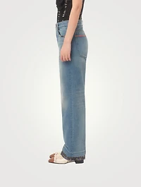 Floral-Trimmed Straight-Leg Jeans