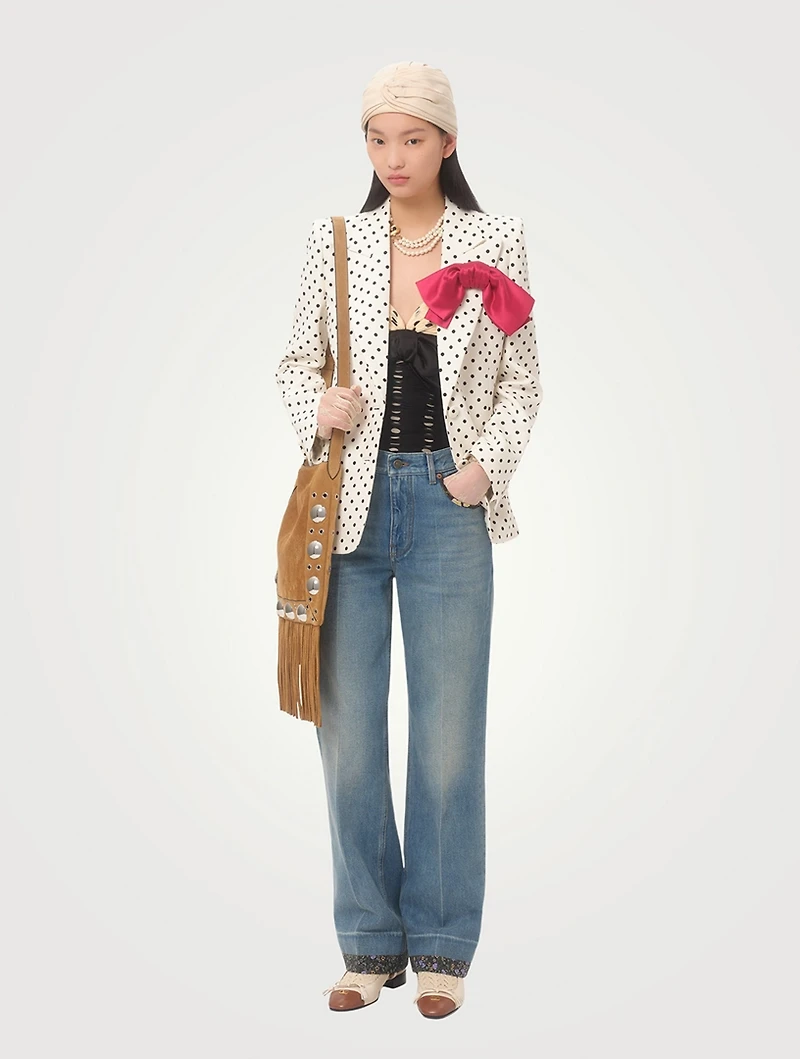 Floral-Trimmed Straight-Leg Jeans