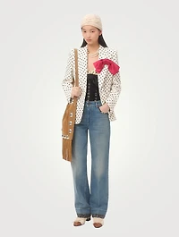 Floral-Trimmed Straight-Leg Jeans