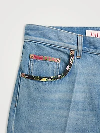 Floral-Trimmed Straight-Leg Jeans