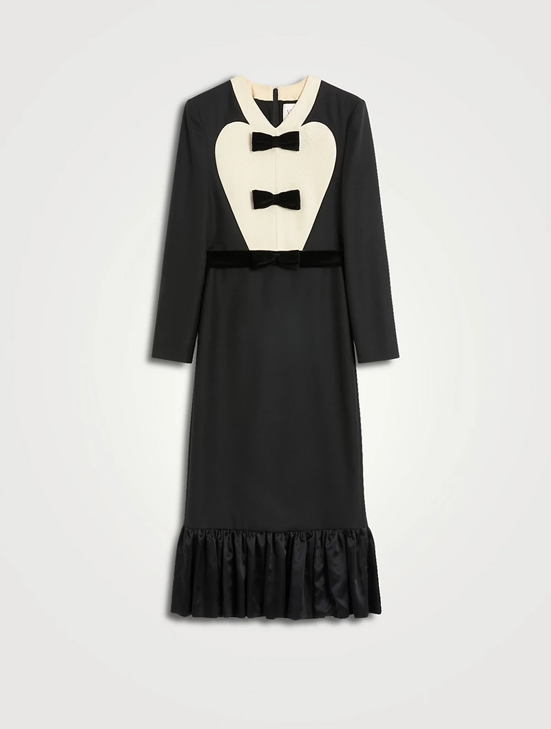 Bow-Trimmed Wool Midi Dress