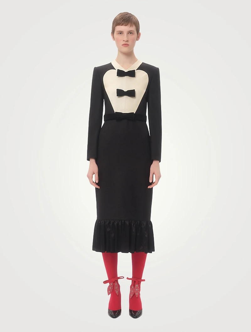Bow-Trimmed Wool Midi Dress