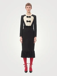Bow-Trimmed Wool Midi Dress