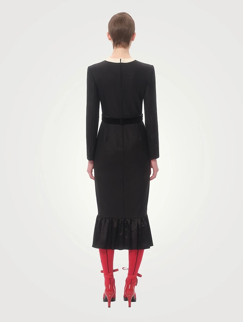 Bow-Trimmed Wool Midi Dress