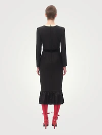 Bow-Trimmed Wool Midi Dress
