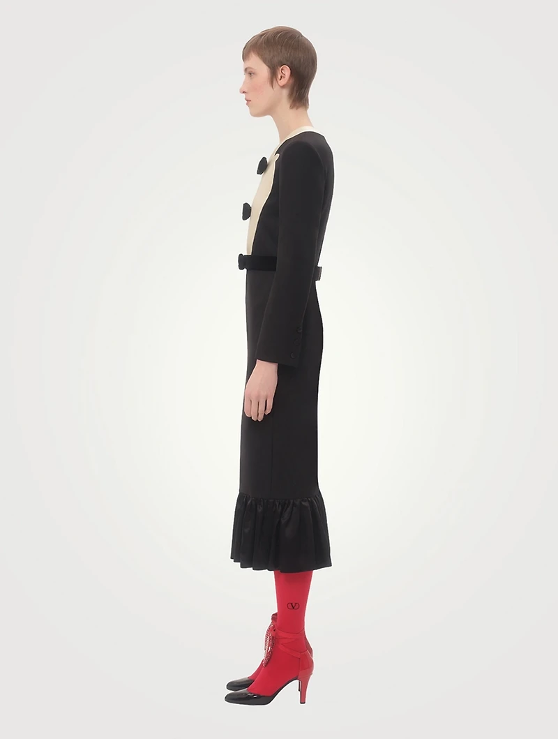 Bow-Trimmed Wool Midi Dress