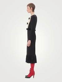 Bow-Trimmed Wool Midi Dress