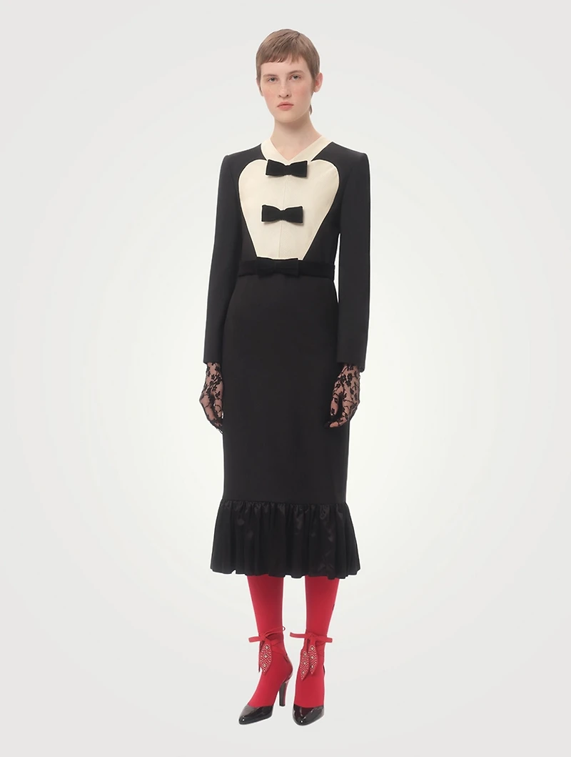 Bow-Trimmed Wool Midi Dress