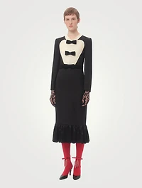 Bow-Trimmed Wool Midi Dress