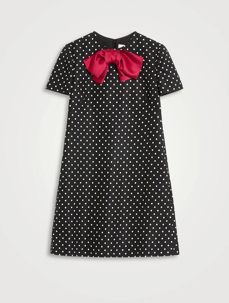 Bow-Trimmed Mini Dress Polka Dot Print
