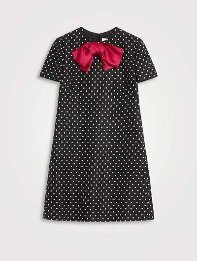 Bow-Trimmed Mini Dress Polka Dot Print
