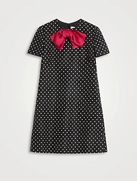 Bow-Trimmed Mini Dress Polka Dot Print