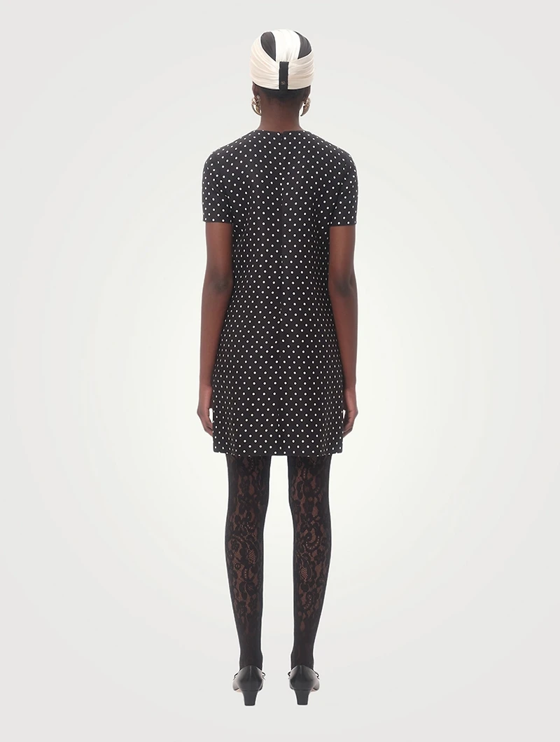 Bow-Trimmed Mini Dress Polka Dot Print