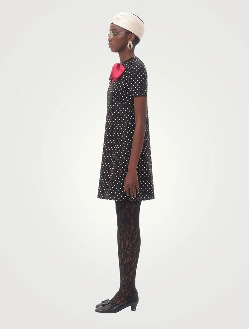 Bow-Trimmed Mini Dress Polka Dot Print