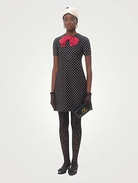 Bow-Trimmed Mini Dress Polka Dot Print