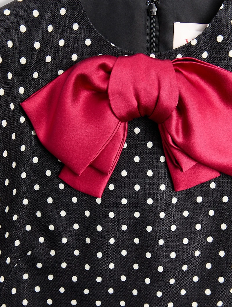 Bow-Trimmed Mini Dress Polka Dot Print