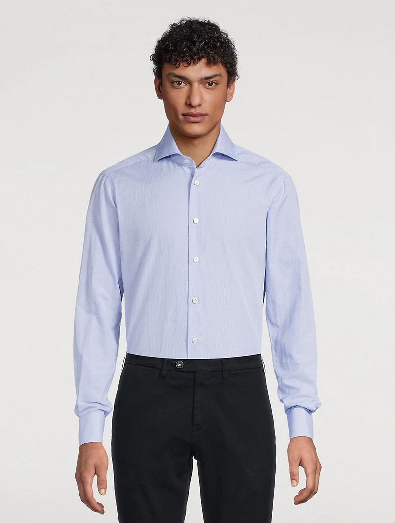 Micro Check Cotton And Linen Sport Shirt