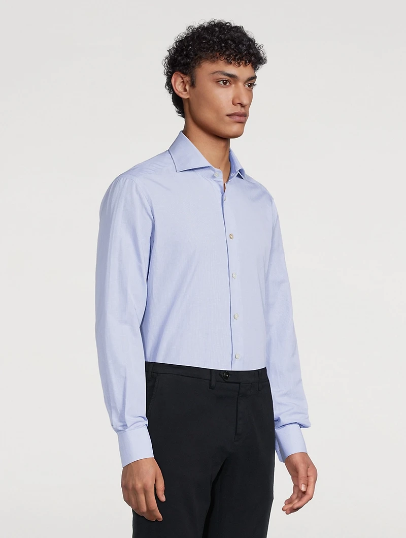 Micro Check Cotton And Linen Sport Shirt