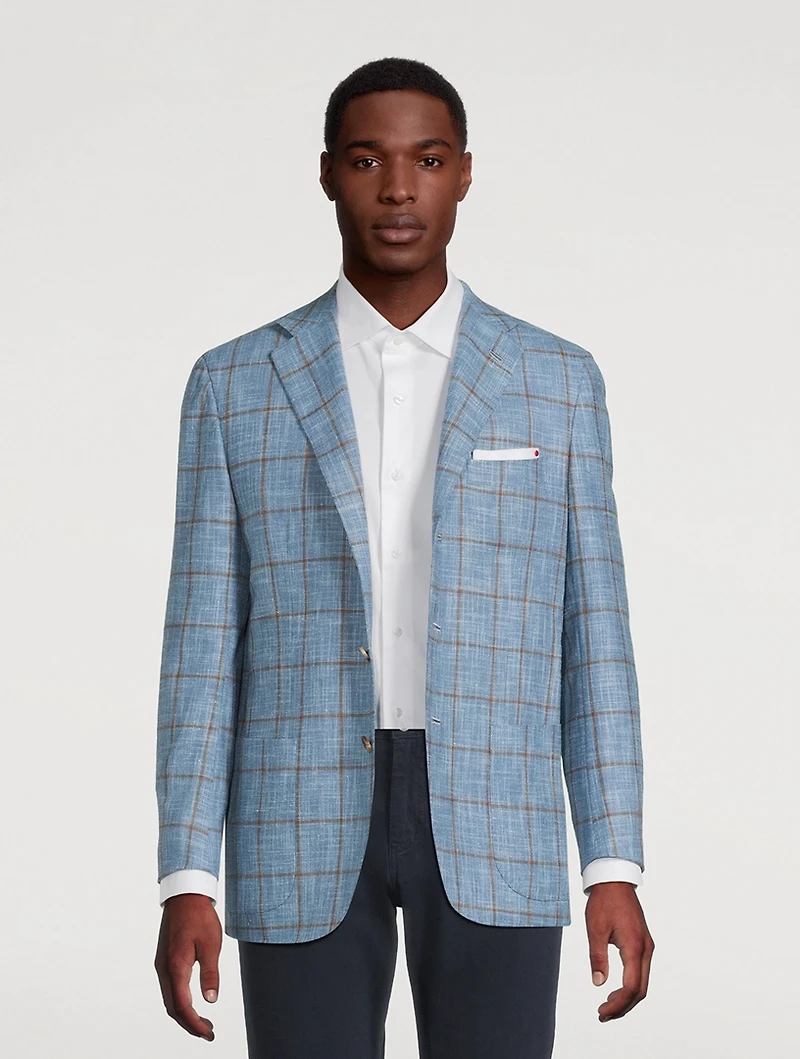 Windowpane Single-Breasted Jacket