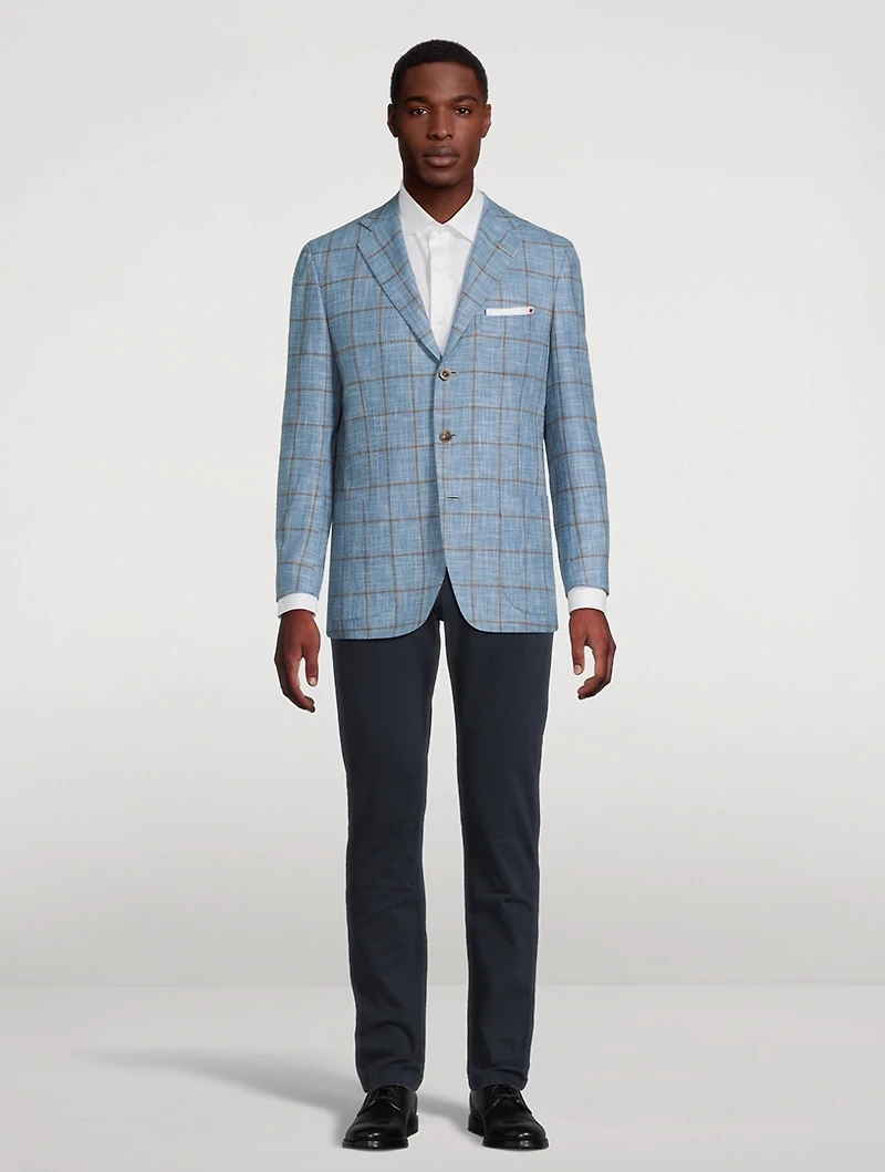 Windowpane Single-Breasted Jacket