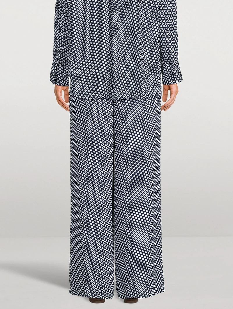 Wide-Leg Trousers Geo Block Print