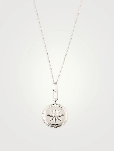 Adventure Compass Silver Locket Necklace With Sapphire