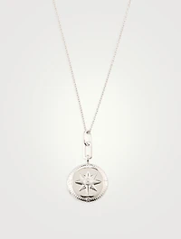 Adventure Compass Silver Locket Necklace With Sapphire