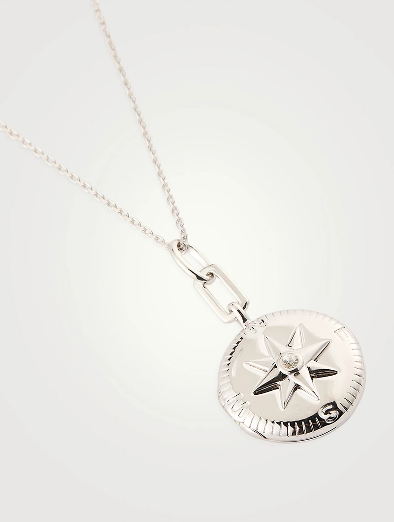 Adventure Compass Silver Locket Necklace With Sapphire