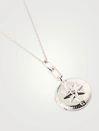Adventure Compass Silver Locket Necklace With Sapphire