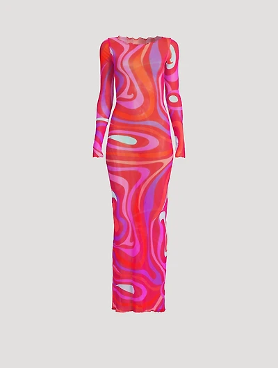 Tulle Maxi Dress Marmo Print
